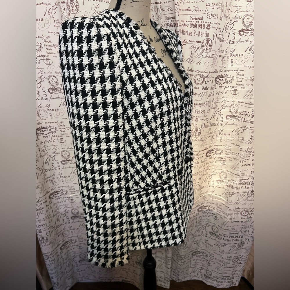 NWT Express Houndstooth double breasted tweed blazer black and white sz Large - Picture 13 of 17